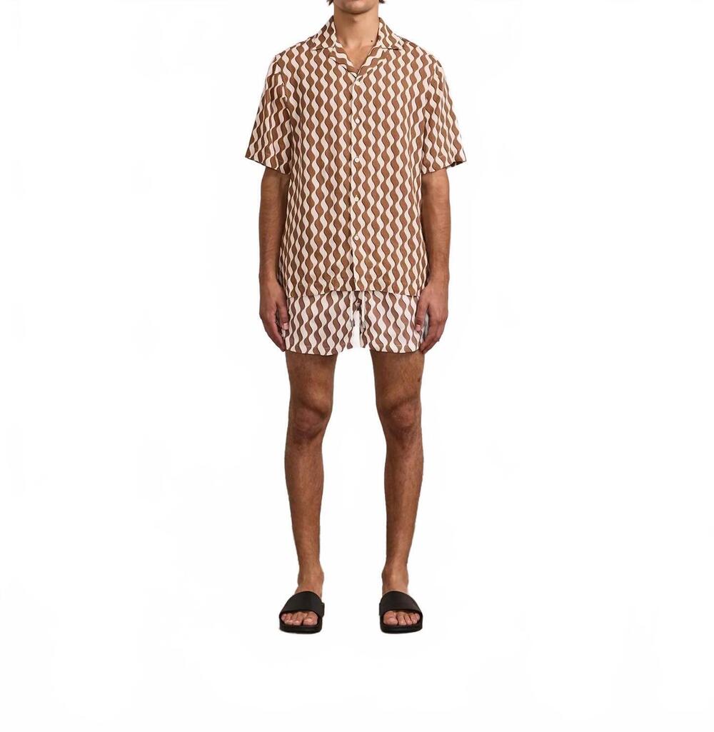 NEW FRESCOBAL CARIOCA roberto listra print linen shirt in brown